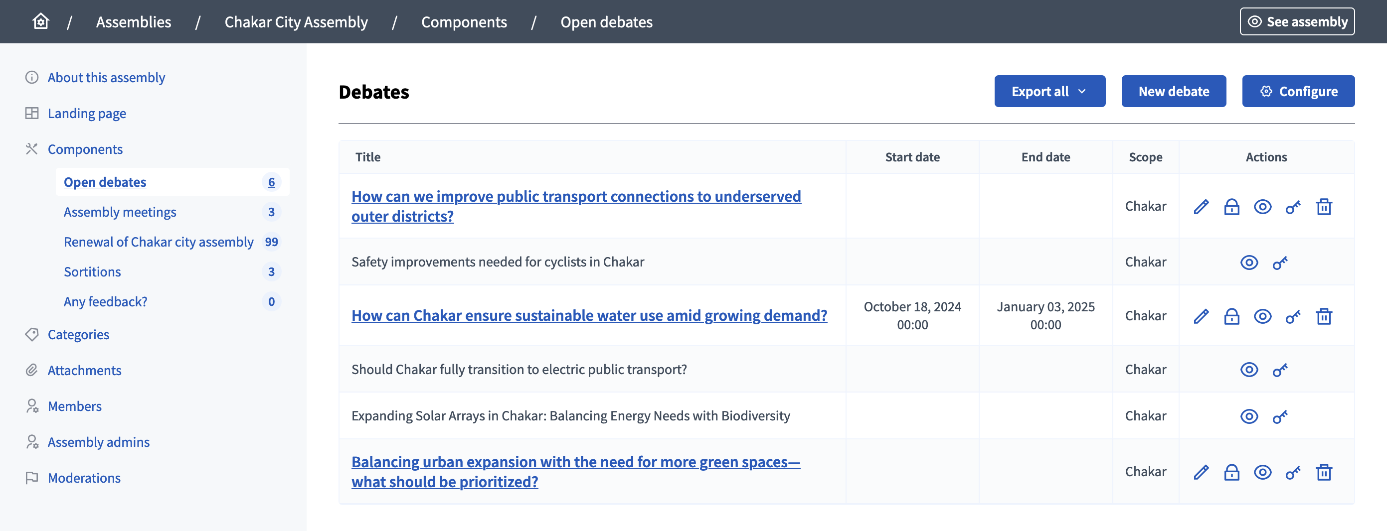 Manage debates table