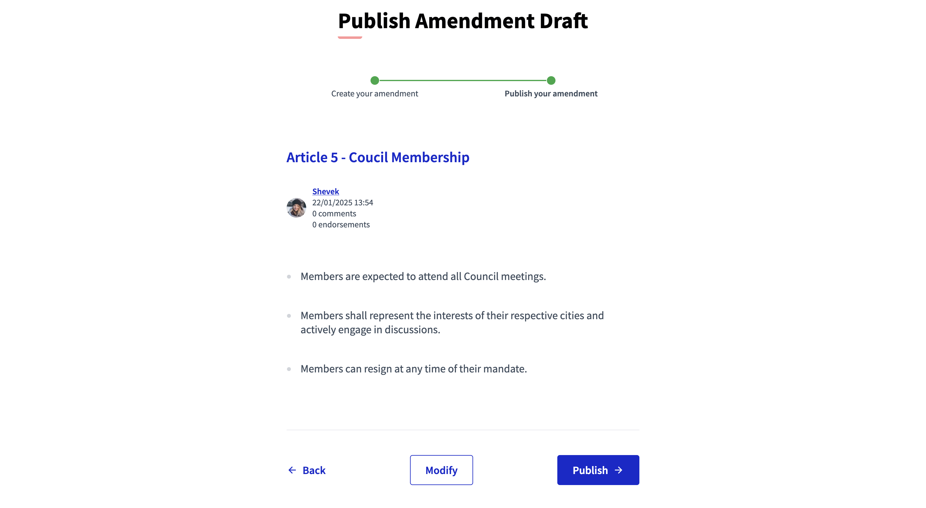Publish amendment draft