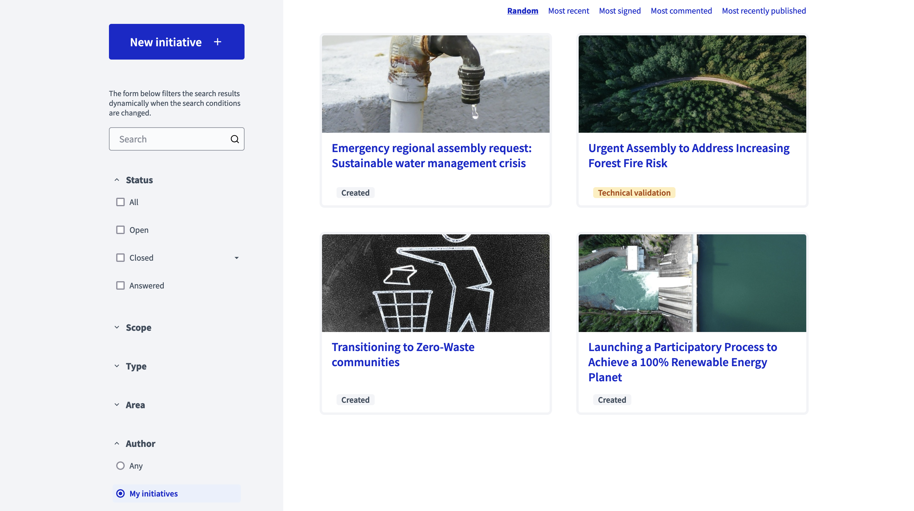 Filters for my initiatives
