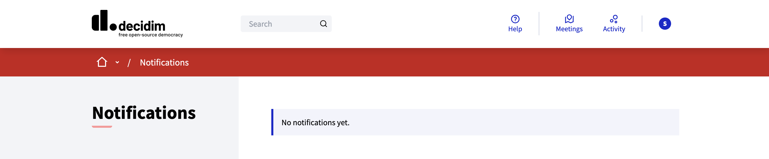 Example of notifications page when there aren’t notifications