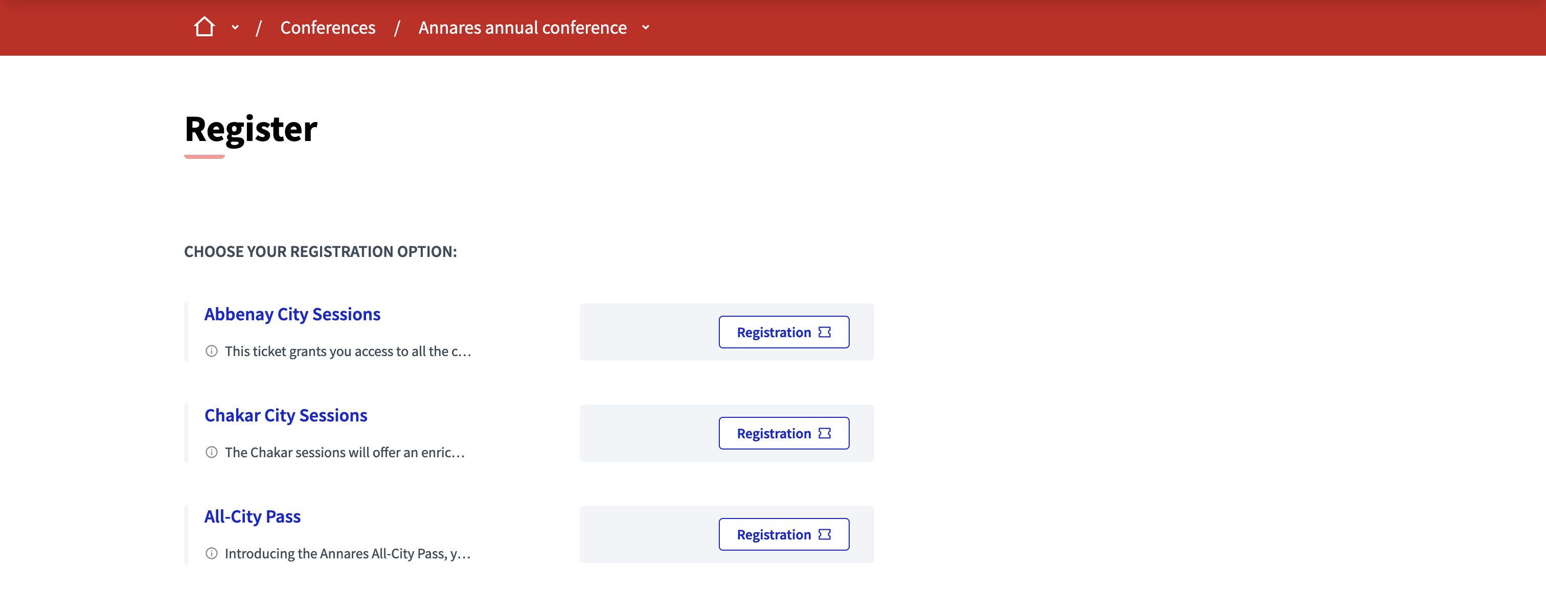 Select registration type with user account
