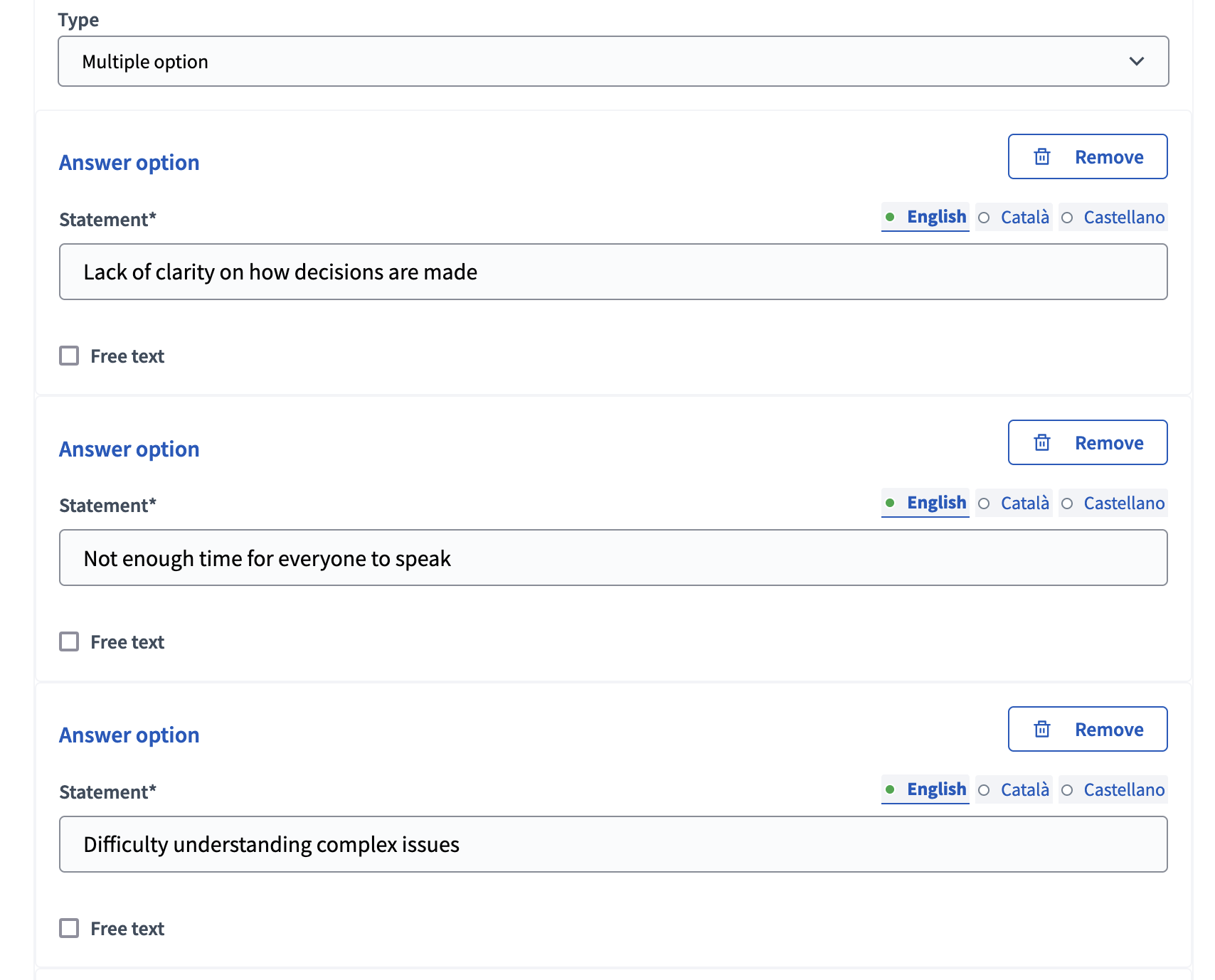 Tipo de opción múltiple - backend