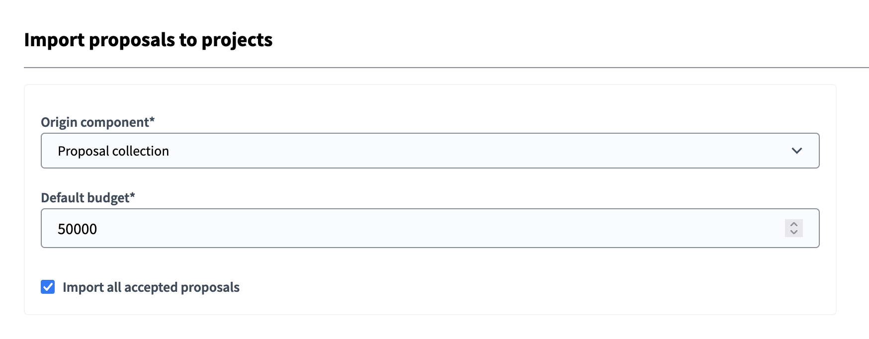 Importar propostas para projetos