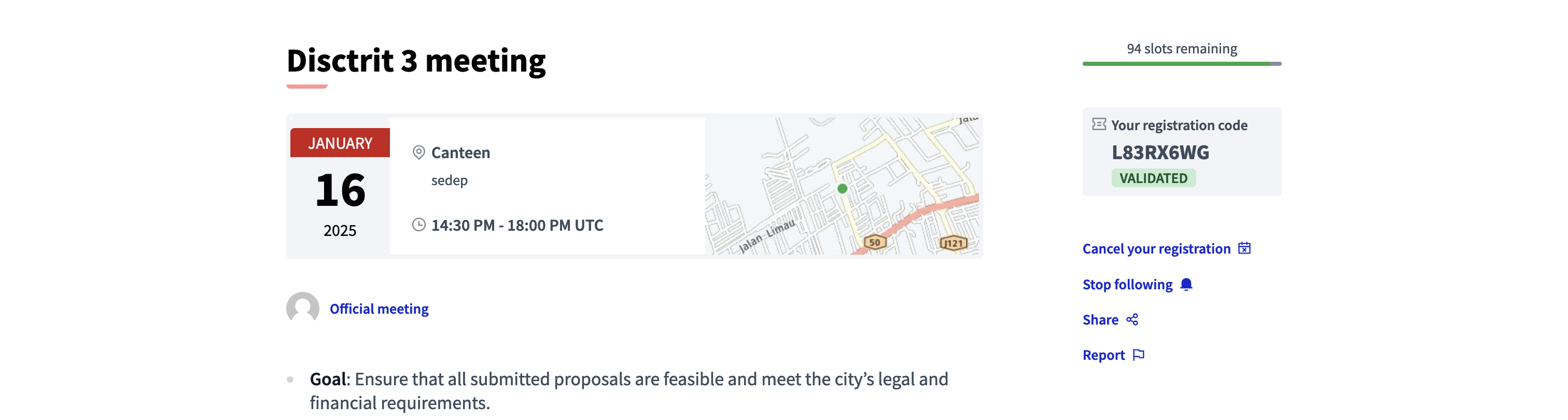 Código de registro em um frontend de reunião
