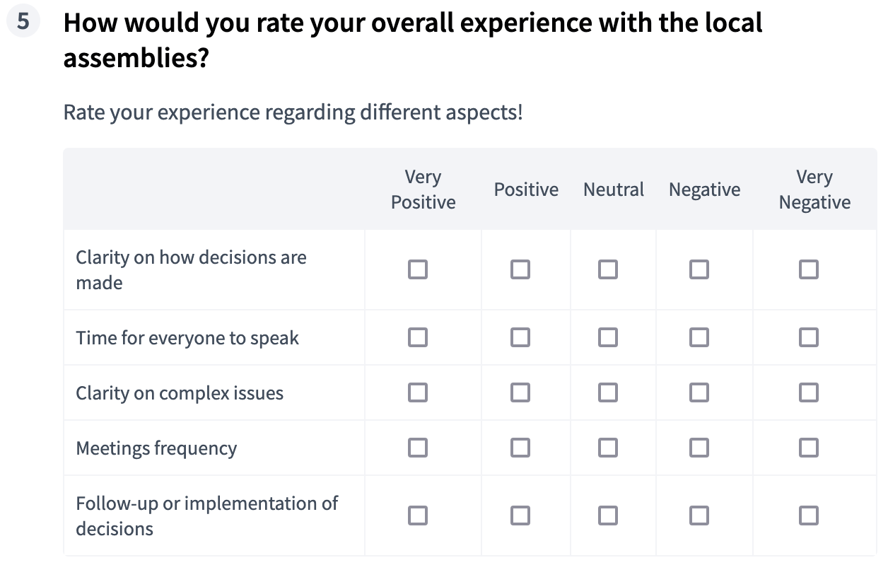 Matrix (Múltipla opção) type - frontend
