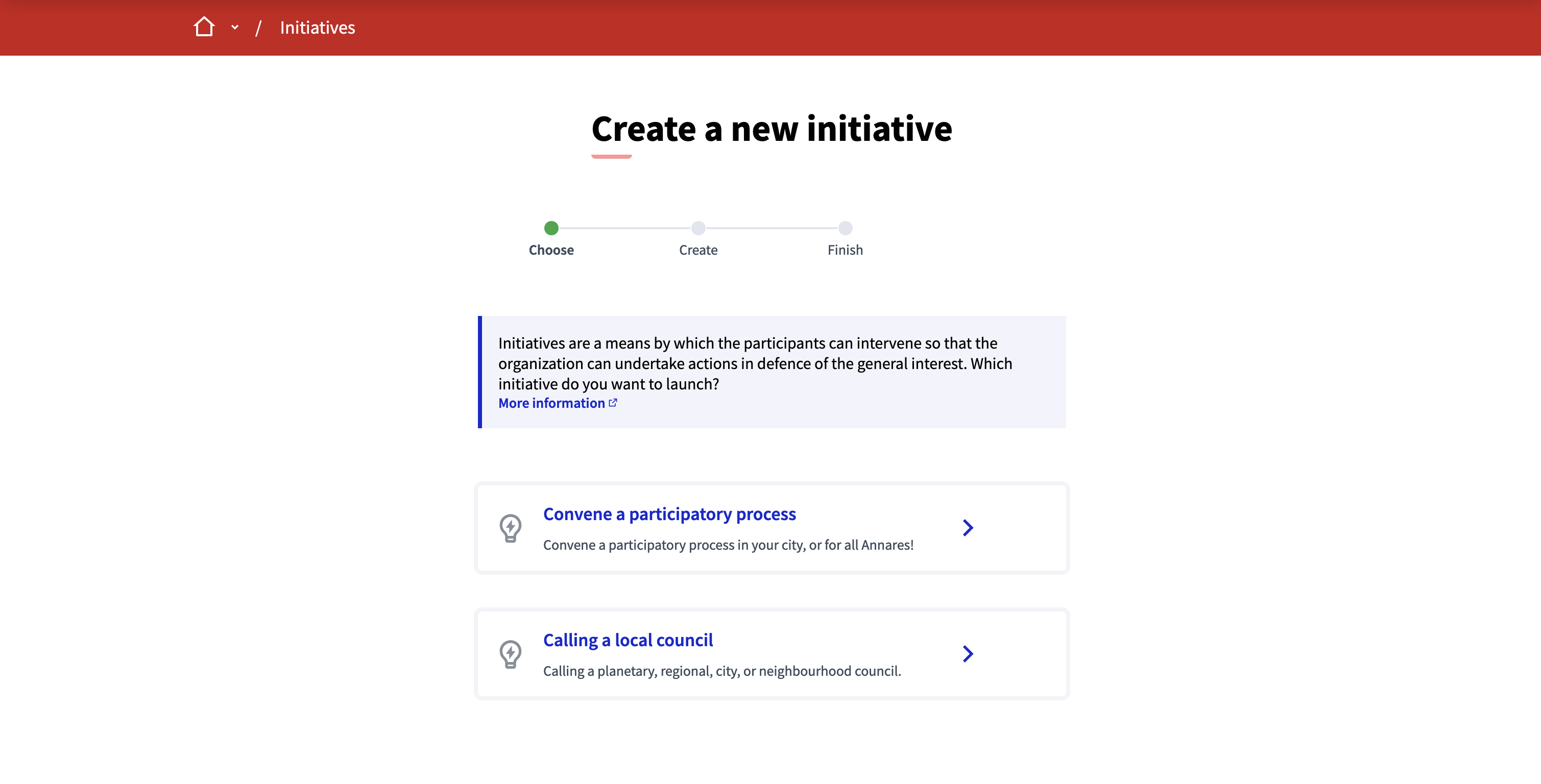 Initiative creation: initiative type choice